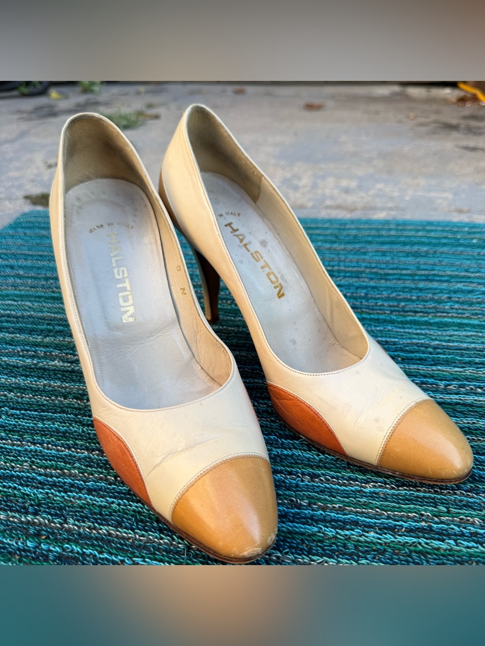 Vintage Halston Colorblock Leather Pumps Size 8N Italy